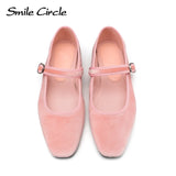 Wjczt Smile Circle Velvet Mary Jane Ballet Flats Women Shoes Leopard Print Comfortable Soft Round Toe Flat Shoes for Women