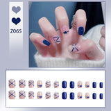 Wjczt 24P Nail Art Fake Nails Japanese Ballerina Press on Nails Set Diamond Streamer Flash Fly Butterfly Seamless Removable False Nail