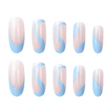 Wjczt 24Pcs Long Round Head Press On Nail Art Seamless Removable Fake Nails With Glue Ballet Coffin Wearing Blue Reusable False Nails