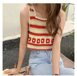 Wjczt Korean Strap Tank Top Women Bohemian Hollow Out Knit Top Loose White Crop Top