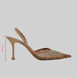 Wjczt 2024 Summer New Women's Sandals Water Diamond Bright Mesh High Heels Footwear Elegant Slingback Pointed Slip on Party Lady Shoes