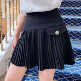 Wjczt Summer White Pleated Skirts Sexy Casual Slim College Women High Waist Mini Metal Letter D Ontwerp A-lijn Korean Fashion Style