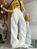 Wjczt White Cargo Parachute Pants Y2k Baggy Kpop Pleated Trousers Hip Hop Style Oversized Korean Streetwear Wide Leg Joggers