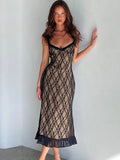 Wjczt Elegant Lace Print Sexy Maxi Dress For Women Spaghetti Strap Sleeveless Backless Bodycon Club Party Sexy Long Dress