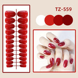 Wjczt 24Pcs/Set Long Round Head Bright Solid Color Press On Acrylic Nail Art Fake Nails Finished Wearing Manicure Reusable False Nails