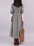 Wjczt - Dress Women's 2023 Korean Style Loose Cotton and Linen Plaid Long-sleeved  Lace-up Waist Midi Skirt Elegantly Dresses for Women