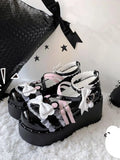 Wjczt Lolita Sweet Sandals Women Japanese Style Bow Lace Kawaii Mary Janes Shoes Buckle Design Round Toe Casual platform Shoes 2022