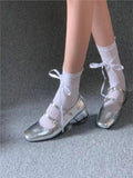 Wjczt NEW Elegant Silver Ballet Shoes Lady Sweet Mary Jane Thick High-heeled Shoes Heels Retro Footwear Lolita Shoes