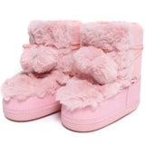 Wjczt 2024 Winter Snow Boots for Women Rabbit Fur Snow Boots Platform Lace-up Fluffy Furry Fur Ski Boots Female Warm Cotton Boots