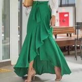 Wjczt Women High Waist Maxi Skirt High Low Irregular Hem Self-tie Elastic Ruffle Long Skirt Ruffle Women Maxi Skirt Long