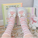 Wjczt Sweet Girls Lolita Sweet Bowknots Platform Shoes,Students Kawaii Small Bell Heart Shaped Straps Flat Elevator Mary Janes