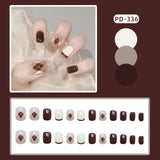 Wjczt 24Pcs/Box Nail Art Fake Short Ballet Wearable Fake Nails press on Square Coffin Head Full Cover Detachable Finished Fingernails