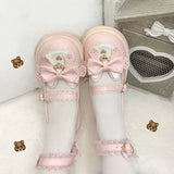 Wjczt Sweet Girls Lolita Cute Cat Bowknots Flat Shoes,Students School Kawaii Princess Mary Janes Big Head Shoes