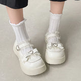 Wjczt Kawaii Lace Bowknot White Lolita Shoes Women 2022 Heart Buckle Platform Mary Janes Woman Japanese Style Patent Leather Jk Shoes