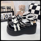 Wjczt Lovely Girls Lolita Gothic Shoes Monk Straps High Heels Cute Bowknots Cross Lace Flat Platform Mary Jane Shoes