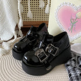 Wjczt Spring Women Lolita Shoes Fashion Belt Buckle Ladies Platform Wedges Heel Women's Comfort College Style Mary Jane Shoes