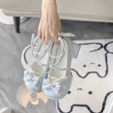 Wjczt Sweet Girls Lolita Bowknots Platform Pumps Shoes,Students Kawaii Straps Flat Elevator Mary Janes