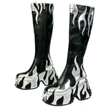 Wjczt 2024 Women's High Quality Thick High Heels, Thick Sole Side Zipper Boots, European and American Fashion Flame Show Shoes