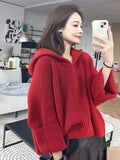 Wjczt Korean style Long Sleeve Sweater Autumn Winter New Hooede Womens Clothing Pullover Tops Warm Fashion Women Knitwears