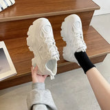 Wjczt New Black Dad Chunky Sneakers Casual Vulcanized Shoes Woman High Platform Sneakers Lace Up White Sneakers Women