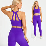 Wjczt  2PCS Yoga Set Woman Gym Clothes Workout Sportswear Strappy Sports Bras High Waist Leggings Gym Wear Athletic Sport Suit