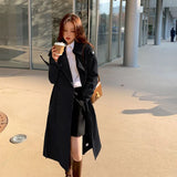Wjczt Streetwear Loose Trench Coat Midi Length Fashion Korean Elegant Khaki Black Women's Windbreaker Coat Casual Double Breasted Tops
