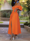 Wjczt Orange off-Shoulder Large Swing Party Waist Dress for Women