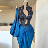 Wjczt Sexy Mermaid Dresses 2024 New Gorgeous Satin Fashion Exquisite Lace Applique Pretty Mopping Evening Dresses For Women Elegant