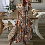 Wjczt Boho Loosen V Neck Tassel Long Dress 2023 Spring Floral Print Pleated Party Maxi Dress Women Embroidery Lace Sleeve Summer Dress