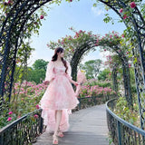 Wjczt French high-grade niche design tea break light luxury dress female floral bubble sleeve square collar fairy skirt