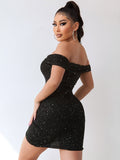 Wjczt 2024 Glitter Off Shoulder Mini Dress For Women Summer Clothing Backless Sexy Party Club Dresses Slim Ruched Bodycon Vestidos