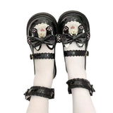 Wjczt Sweet Girls Lolita Cute Cat Bowknots Flat Shoes,Students School Kawaii Princess Mary Janes Big Head Shoes