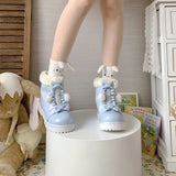 Wjczt Winter Kawaii Girl Sweet Lolita Boots Vintage Round Head Plush Cashmere Warm Women Shoes Cute Bowknot Snow Boots