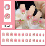 Wjczt 24Pcs/Set Press On Fake Nails Green Wearing Reusable False Nails Art Girls Ballerina Coffin Nail With Glue Full Cover Artificial