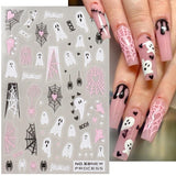 Wjczt Halloween 3D Ghost Face Fire Nail Sticker Autumn Leaves Snowman Design Spider Pumpkin Christmas Nail Sliders Manicure Decals Diy