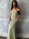 Wjczt Summer Knit Bandage Maxi Dress Female Hollow Out See-Through Printed High Waist Backless Beach Holiday Women Long Dress