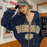 Wjczt    Y2k Harajuku Zip Up Hoodies Women Grunge Goth Letter Print Oversized Jackets Autumn Winter Hip Hop Streetwear Hooded Sweatshirts