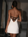 Wjczt Backless Bandage Sexy Mini Dress For Women Fashion White Off-shoulder Strapless A-line Club Party Dress Elegant