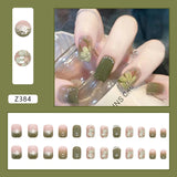 Wjczt 24Pcs/Set Press On Fake Nails Green Wearing Reusable False Nails Art Girls Ballerina Coffin Nail With Glue Full Cover Artificial