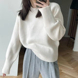 Wjczt Korean Style Fashion Casual Solid Color Round Neck High Quality Pullover Sweater Retro Elegant Popular Long Sleeved Women's Top