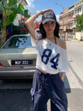 Wjczt Korean Style Gyaru Sexy Skew Collar T-Shirts Summer High Street spring outfits Letter Print Crop Tops Women Harajuku Tees New Trend