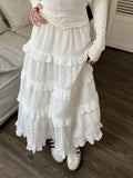Wjczt High quality White Cute Skirts for Women Summer High Waisted A-line Skirt Long Skirt Hook Flower
