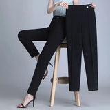 Wjczt Office Lady Fashion Solid All-match Pencil Pants Spring Autumn Elastic Band High Waist Slim Women Casual Long Straight Trousers