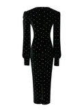 Wjczt Hepburn Black Velvet Polka Dot Bodycon Women's Long Dress Autumn Winter Luxury Party Vestidos 2025 Korean Elegant Evening Dress