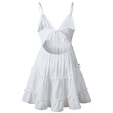 Wjczt Summer A-Line Beach Dress Spaghetti Strap Lace Floral White Mini Dresses Ruffles Backless Holiday Sundresses Women