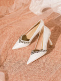 Wjczt New women's temperament rhinestone pointed high heels women's thin heels white wedding shoes 5019