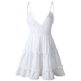 Wjczt Summer A-Line Beach Dress Spaghetti Strap Lace Floral White Mini Dresses Ruffles Backless Holiday Sundresses Women