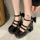 Wjczt Platform Lolita Shoes Summer Hot Buckle Strap Platform Heels Pumps Bowknot Kawaii Cute Black Mary Janes Women Heels Pumps