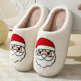 Wjczt Women Fluffy House Slippers Women Men Lovely Cartoon Christmas Indoor House Slides Shoes Cozy Couples Plush Cotton Flat Shoes