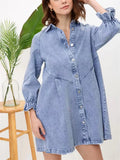 Wjczt Woman Sweet Pink Loose Denim Short Dress 2023 Summer Female Solid Single Breasted Mini Dress Casual Three-quarter Sleeve Dresses